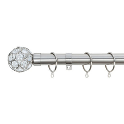 A.unique Home Beaded Gem Metal Extendable Curtain Pole With Rings And Fittings (25/28mm)Brushed Steel180Cm340Cm Approx from B&Q