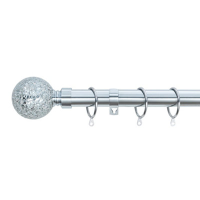 A.unique Home Crackle Ball Metal Extendable Curtain Pole With Rings And Fittings (25/28mm)Nickel120Cm220Cm Approx from B&Q