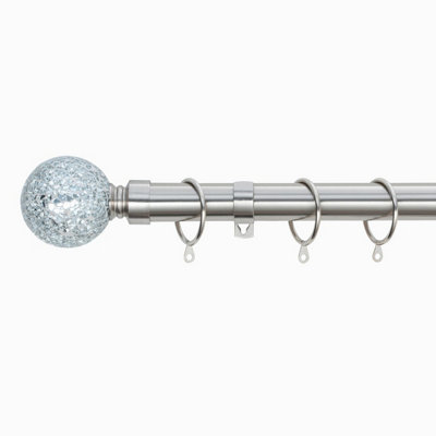 A.unique Home Crackle Ball Metal Extendable Curtain Pole With Rings And Fittings (25/28mm)Brushed Steel180Cm340Cm  Approx from B&Q