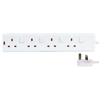 Pro Elec 4 Gang Individual Switched Extension Lead, 5M White