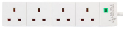 Pro Elec Pelb1537 4 Gang Extension Lead With Surge ProtectionWhite8M from B&Q