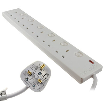 Kenable Individually Switched 6 Way Gang Uk Mains Extension Lead White 10M from B&Q