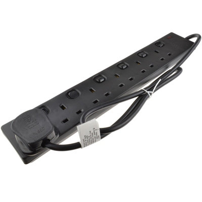 Kenable Individually Switched 6 Way Gang Uk Mains Extension Lead Black 1M from B&Q