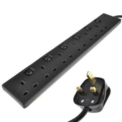 Kenable Individually Switched 6 Way Gang Uk Mains Extension Lead Black 10M from B&Q