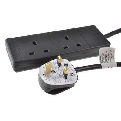 Kenable 2 Gang Way Uk 13A Trailing Socket Mains Power Extension Lead Black 3M from B&Q