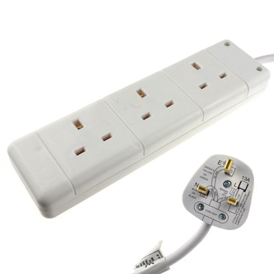 Kenable 3 Gang Way Uk 13A Trailing Socket Mains Power Extension Lead White 10M from B&Q