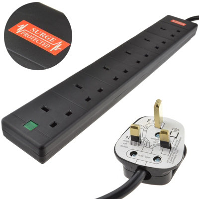 Kenable Surge Protected 6 Gang Way Mains Extension Socket Uk 13A Black 5M from B&Q