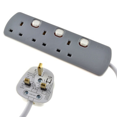 B&Q -  3 Gang Mains Extension Lead 3 Way Uk Power Sockets Switched 1M