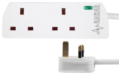 Pro ElecMains Extension Lead With Surge Protection2 Gang1MWhite from B&Q