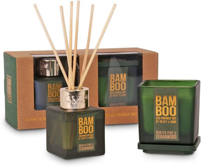 Heart & Home Gift SetBamboo Small Jar Candle & Mini Diffuser Winter Pine & Cedarwood from B&Q