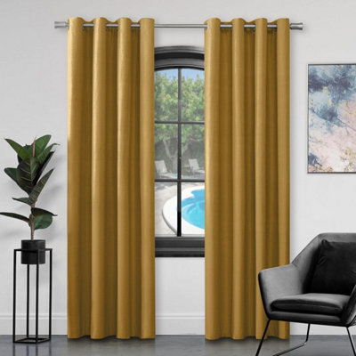 Gc Gaveno Cavailia Silk Sheen Eyelet Curtain 66X54 Ochre 100% Polyester Ring Top Fully Lined Drapes