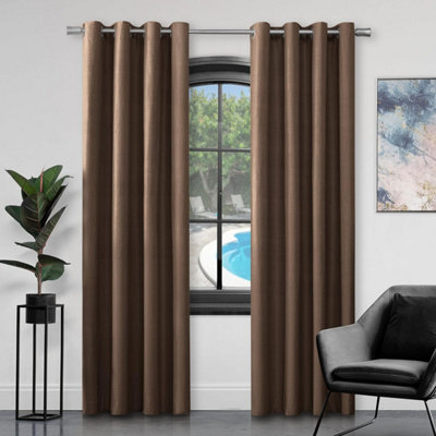 Gc Gaveno Cavailia Silk Sheen Eyelet Curtain 66X54 Brown 100% Polyester Ring Top Fully Lined Drapes from B&Q