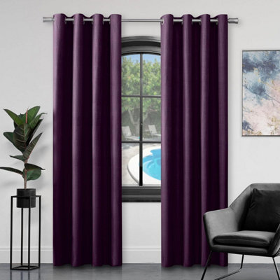 Gc Gaveno Cavailia Silk Sheen Eyelet Curtain 90X108 Aubergine 100% Polyester Ring Top Fully Lined Drapes from B&Q