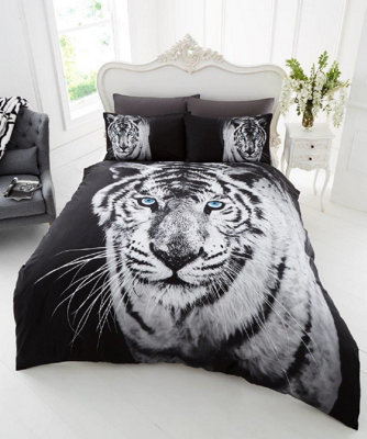  - Smart Living 3D Duvet Cover With Pillowcases Polycotton Quilt Bedding Covers Comfy Breathable Comforter Cover SetWhite Tiger