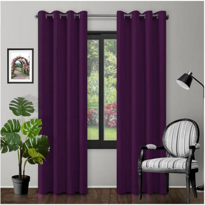 Gc Gaveno Cavailia Aubergine Blackout Eyelet Curtains 66X72 Inches 80-90% Black Out Thermal Ring Top Curtain Pair Window from B&Q