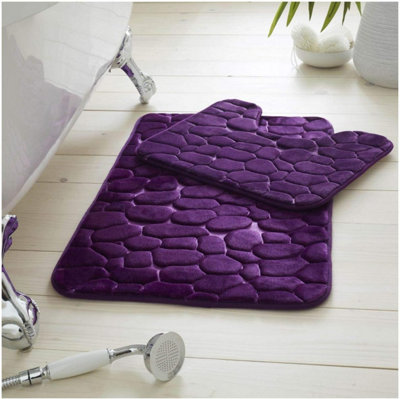 B&Q - Gc  Pearl Memory 2 Piece Non Slip Bath Mat Purple Quick Dry Water Absorbent Bathroom Shower Mat & Padestal Set