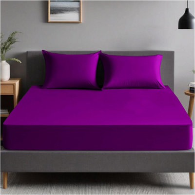 Gc Gaveno Cavailia Plain Dyed Fitted Bedsheet Single Berry Super Soft & Comfy Non Iron Fitted Sheet from B&Q