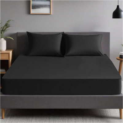 Gc Gaveno Cavailia Plain Dyed Fitted Bedsheet Double Black Super Soft & Comfy Non Iron Fitted Sheet from B&Q
