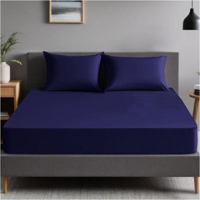 Gc Gaveno Cavailia Plain Dyed Fitted Bedsheet Double Navy Super Soft & Comfy Non Iron Fitted Sheet from B&Q