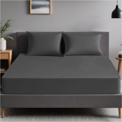 Gc Gaveno Cavailia Plain Dyed Fitted Bedsheet Super King Charcoal Super Soft & Comfy Non Iron Fitted Sheet