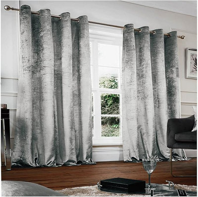 Gc Gaveno Cavailia Crushed Velvet Curtains 66X72 Grey Thermal Insulated Door CurtainsEyelet Panels from B&Q