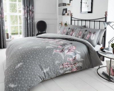 Smart Living Duvet Cover With Pillowcases Polycotton Quilt Bedding Cover Comfy Breathable Comforter Cover SetGrey from B&Q