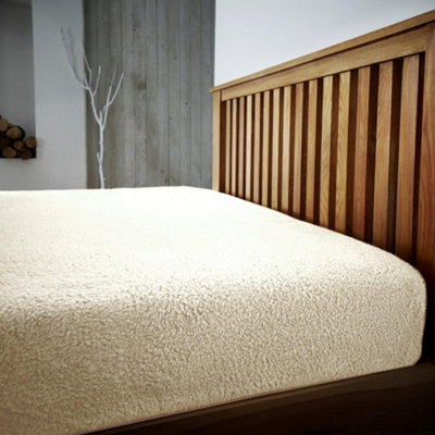 Smart Living Teddy Fleece Fitted Bed Sheet Plain Thermal Warm Soft Luxury Fluffy Cuddly Cosy BeddingCream from B&Q