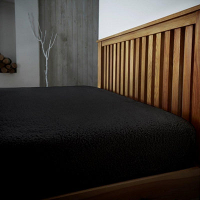 Smart Living Teddy Fleece Fitted Bed Sheet Plain Thermal Warm Soft Luxury Fluffy Cuddly Cosy BeddingBlack from B&Q