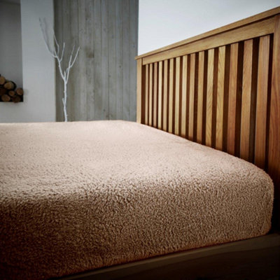 Smart Living Teddy Fleece Fitted Bed Sheet Plain Thermal Warm Soft Luxury Fluffy Cuddly Cosy BeddingMink from B&Q