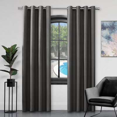 Gc Gaveno Cavailia Silk Sheen Eyelet Curtain 90X108 Charcoal 100% Polyester Ring Top Fully Lined Drapes from B&Q