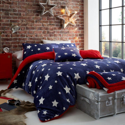 Smart Living Teddy Bear Fluffy Bedding SetThermal Warm & Cosy Super Soft Fleece Duvet Cover Set With PillowcasesNavy from B&Q