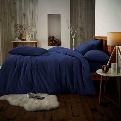 Smart Living Teddy Bear Fluffy Bedding SetThermal Warm & Cosy Super Soft Fleece Duvet Cover Set With PillowcasesNavy from B&Q