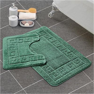 Gc Gaveno Cavailia Grecian Grace 2 Piece Bath Mat Set Sage Green Quick Dry Water Absorbent Bathroom Shower Mat & Pedestal Set from B&Q