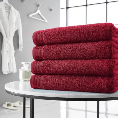 B&Q - Gc  4 Pack Wilsford Supreme Bath Sheet Red Highly Absorbent Egyptian Cotton Towel Set