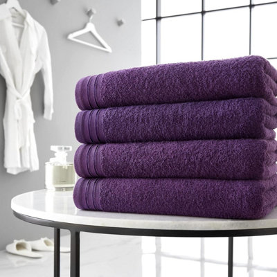 B&Q - Gc  4 Pack Wilsford Supreme Bath Sheet Purple Highly Absorbent Egyptian Cotton Towel Set