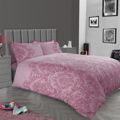 Gc Gaveno Cavailia Royal Damask Duvet Cover Bedding Set Blush Pink Super King 3Pc With Reversible Damask Printed Quilt Cover