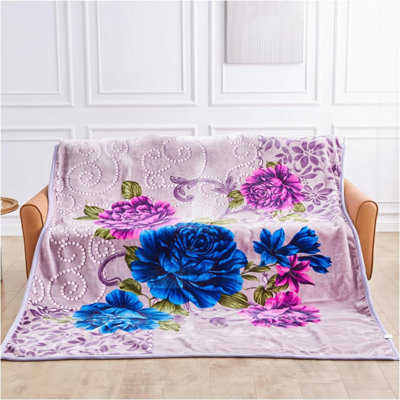 Gaveno Cavailia Gc Floral Weighted Blanket For Adult 200 X 240 Cm 2 Ply Sherpa Fleece Insomnia Stress Fleece Bed Throw Blanket 7Kg