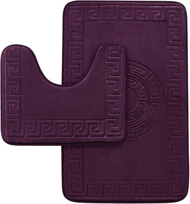 B&Q - Gc  Greek 2 Piece Bath Mat Purple Quick Dry Super Water Aborbent Non Slip Toilet Padestal Mat Set