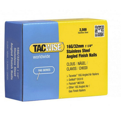 Tacwise 1222 16G 32mm Angled Finish Nails Stainless Steel 2500 Pack Dcn660 Im65A from B&Q