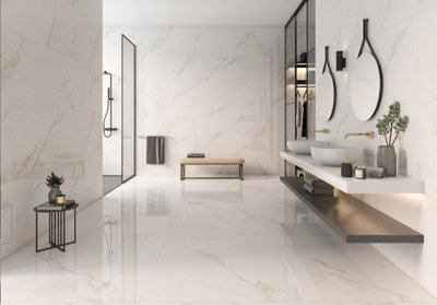 Grande Glania Carrara Large Polished Marble Beige Grey Wall And Floor Porcelain Tiles 60Cmx120Cm43.2M2 ( 60 Tiles) from B&Q