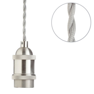 Litecraft Industrial Style Satin Nickel Braided Grey Cable Ceiling Pendant from B&Q