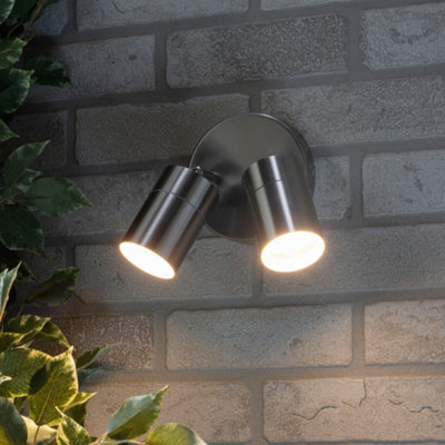 Litecraft Kenn Stainless Steel 2 Lamp Adjustable Outdoor Wall Light from B&Q