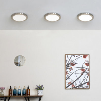 Litecraft Mari Satin Nickel Large Bathroom Flush Ceiling Light from B&Q