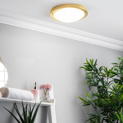 B&Q -  Mari Brass 18W Large Led Flush Bathroom Ceiling Light