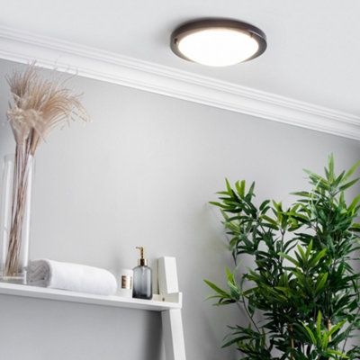 B&Q -  Mari Black 18W Large Led Flush Bathroom Ceiling Light