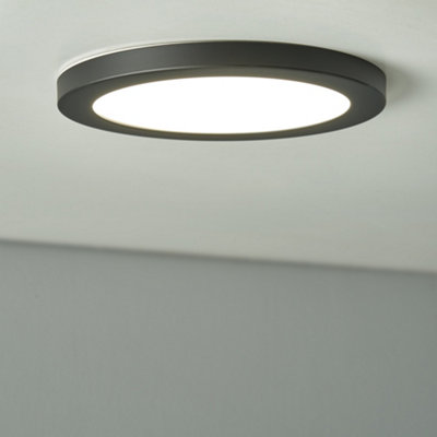 B&Q -  Darly Satin Black 1 Lamp Modern Bathroom 18W Led Flush Ceiling Light
