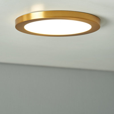 B&Q -  Darly Satin Brass 1 Lamp Modern Bathroom 18W Led Flush Ceiling Light