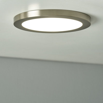 Litecraft Darly Satin Nickel 1 Lamp Modern Bathroom 18W Led Flush Ceiling Light from B&Q