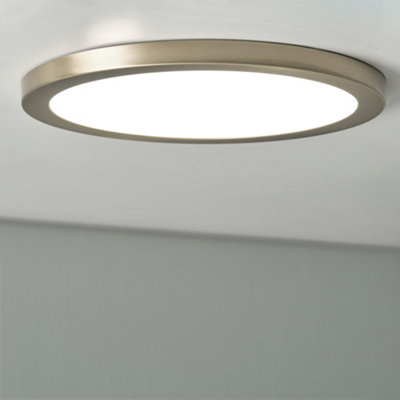 Litecraft Darly Satin Nickel 1 Lamp Modern Bathroom 24W Led Flush Ceiling Light from B&Q