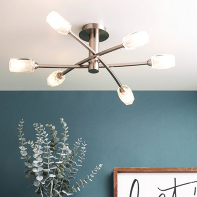 Litecraft Macti Satin Nickel 6 Arm Semi Flush Ceiling Light from B&Q